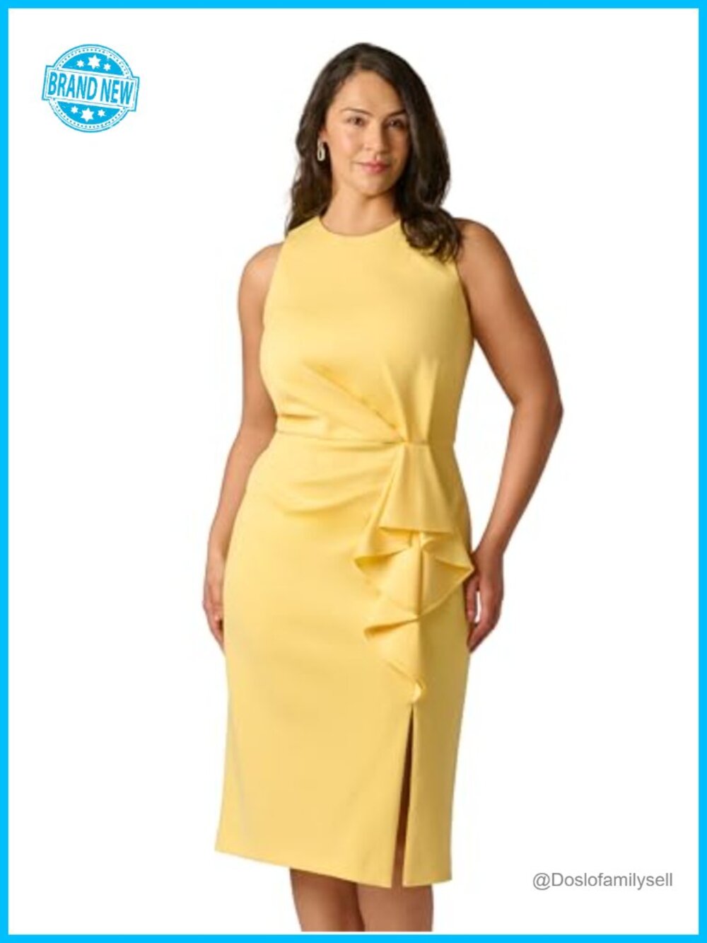 Halter Ruffle Midi Dress Scuba Sheath Cocktail Party